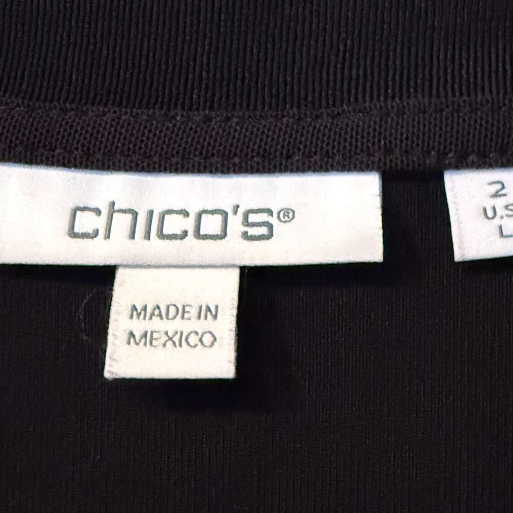 SOLD ***CHICO's knit top, Colorful red floral design on black, size 2 (L) - Picture 4 of 8